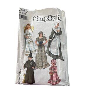 80s Simplicity 7650 Sewing Pattern Size 6-8 Angel Witch Prairie Colonial CUT